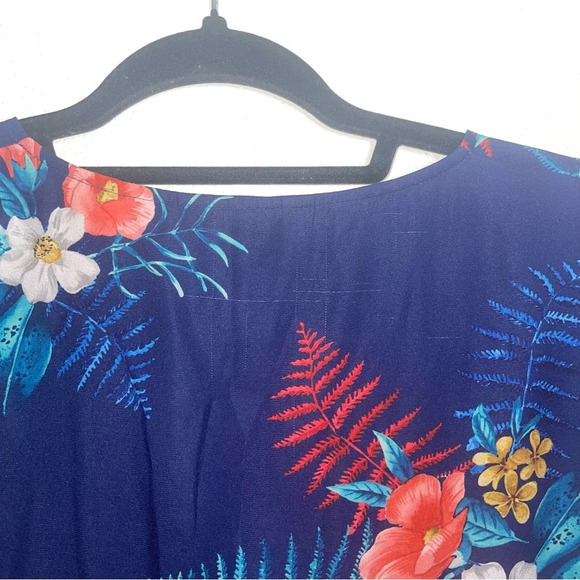 Express Blue Multicolor Tropical Floral Print Zip Front Blouse Small Women’s - Picture 7 of 12